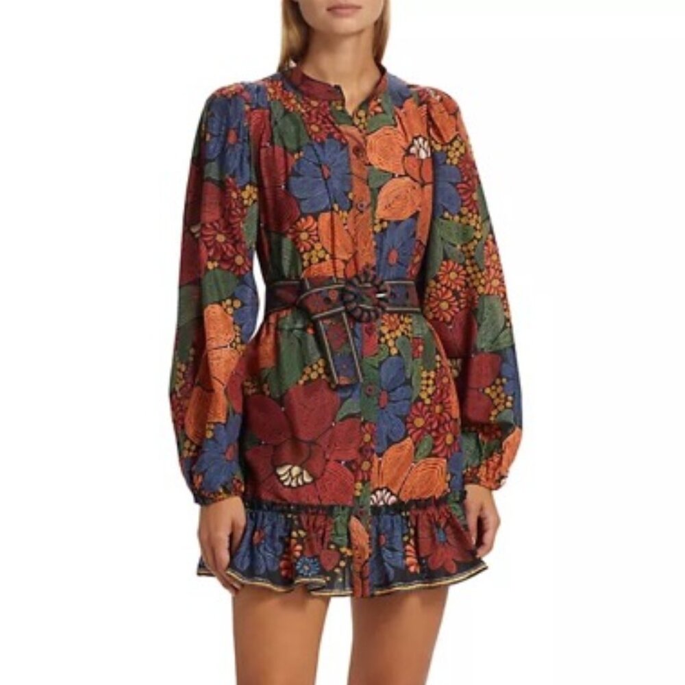 NWT Farm Rio Belted Floral Cotton Minidress Small Black